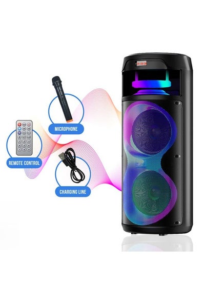 Buy Bluetooth PA Speaker System Rechargeable Outdoor Bluetooth Speaker Portable PA System Dual 8” Subwoofer 1” Tweeter Microphone In Party Lights USB Radio Remote in Saudi Arabia