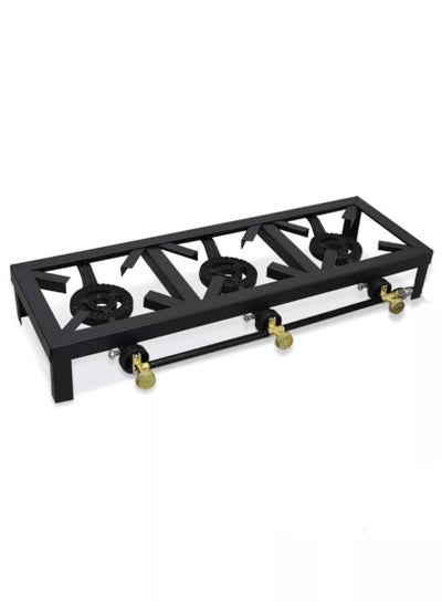 Buy Heavy Duty Black Cast Iron Gas Burner Stove – 3 Burners – Large Size: 70x24.5 cm – Ideal for Indoor and Outdoor Cooking – Durable and Efficient in UAE