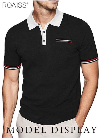 اشتري Fashionable Business Classic Contrast Color Polo Shirt Men'S Daily Commuting Lapel Versatile Short Sleeve Pullover Top في السعودية