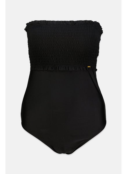 Buy Women Textured Strapless One Piece, Black in Saudi Arabia