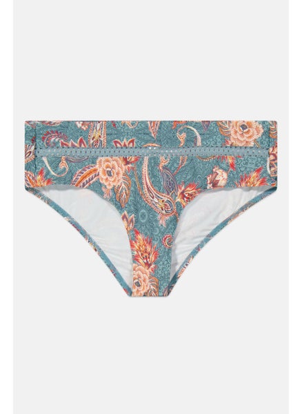 Buy Women Floral Pattern Pull On Bikini Bottom, Dusty Blue in UAE