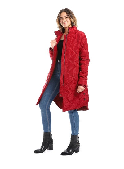 اشتري Cherry Red Plain Zipper Waterproof Puffer Jacket_Red في مصر