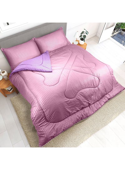 Buy Hotel Linen Klub  Reversible Down Alternative Comforter  Set -Ultra Soft Brushed Stripe Microfiber Fabric, 200GSM Soft Fibersheet Filling, Size :Double 220 x 240cm , Color: Purple & Lt. Grey in UAE