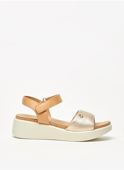 Buy Women's Textured Flatform Sandals with Hook and Loop Closure in UAE