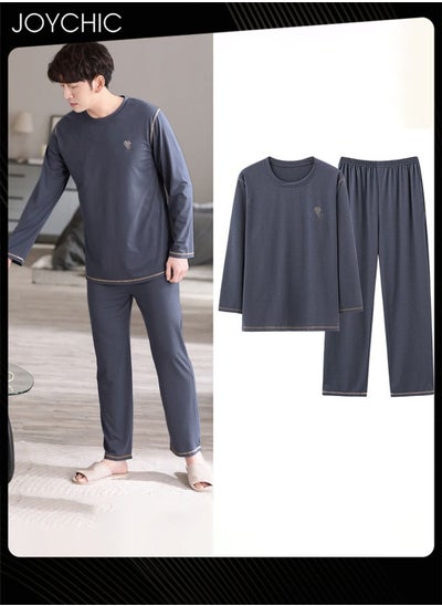 Buy New Style Spring and Autumn Winter Men's Pajamas Modal Skin-friendly Long Sleeve Youth Home Sleepwear Comfortable Breathable Loungewear Dark Grey in Saudi Arabia