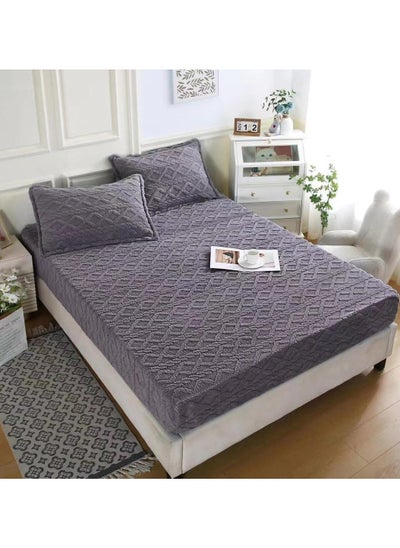 Buy Bed Sheet Set Made Of Faux Fur, Soft Double Size Bed Sheet with Pillowcases Set, 200*200 cm Grey in Saudi Arabia