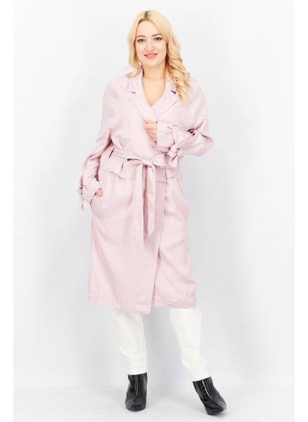 Buy Women Belt Plain Trench Coat , Pink in UAE