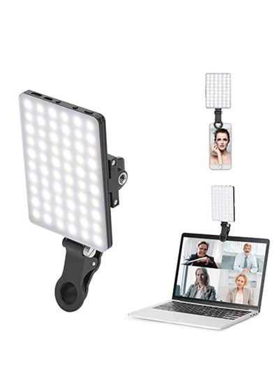 Buy LED high power rechargeable clip-on video light with front and rear clip, adjustable 3 light modes for cell phones, iPhone, Android, iPad, laptop, for makeup, selfie, Vlog, video conferencing in UAE