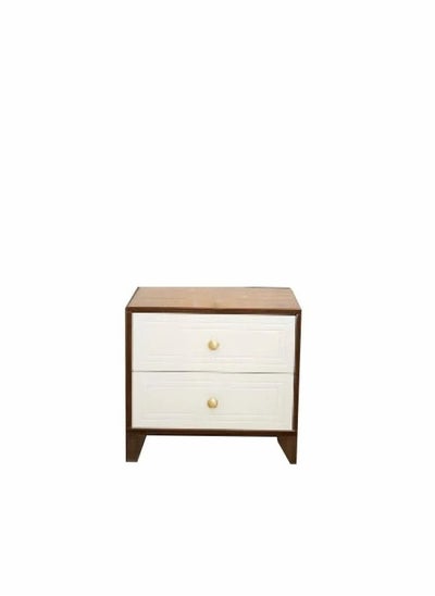 Buy Aurora Double Nightstand - Modern Design, Chipboard with Melamine Protection, White with Brown Finish in Saudi Arabia