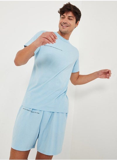 Buy Text Placement Print T-shirt and Shorts Sleep Set in Saudi Arabia