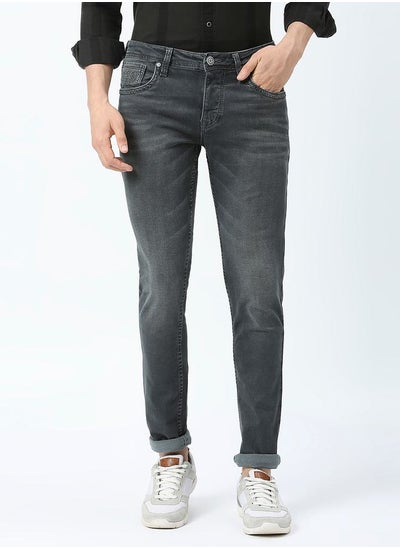 Buy Mid Rise Slim Fit Jeans with Whisker Detail in Saudi Arabia