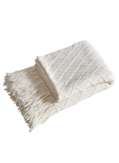 Buy Tassel Design Soft Blanket Keep Warm Cotton White 170 x 130cm in Saudi Arabia