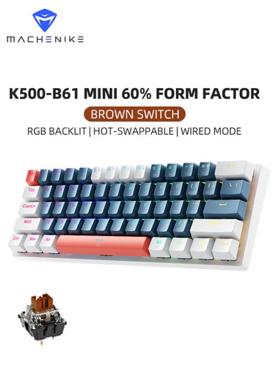 اشتري 61 Keys Wired Gaming Keyboard Mini Mechanical Keyboard Hot-Swappable With Brown Switch RGB Backlit في السعودية