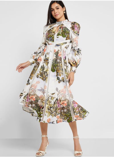 Buy Printed High Neck Ruffle Dress in UAE