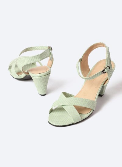 Buy Matte Snake-Textured Leather Heeled Sandals, 7cm Middle Heels in Egypt