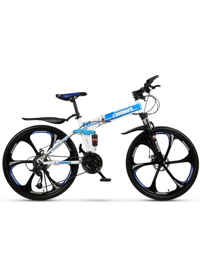 Buy 26 Inch Folding Mountain Bike,24 Speed Full Suspension High-Carbon Steel Foldable Bicycle,Dual Disc Brake Non-Slip Folding Bikes for Adults/Men/Women,Shock Absorption,6-Blade Wheel in Saudi Arabia