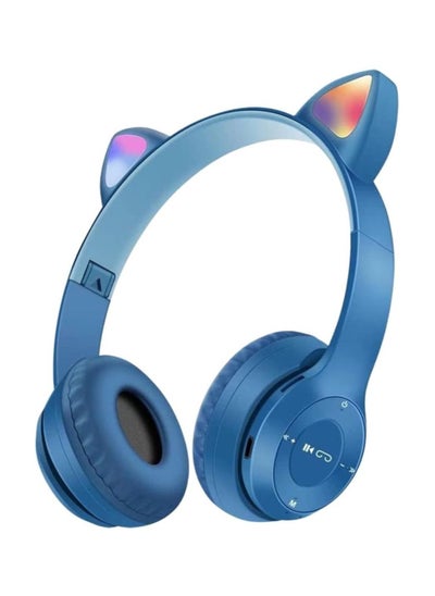 Buy Wireless Gaming Headset, Bluetooth 5.0 Cat Ear Headphones, Kids Headphones,LED Light Up Bluetooth Over Ear Headphones for Kids and Adults Wearing(Dark Blue) in Egypt