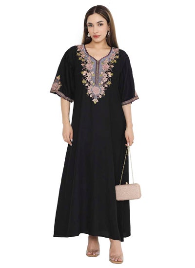 Buy PURE MUSLIN SILK COTTON WITH UNIQUE THREAD EMBROIDERY ARABIC KAFTAN JALABIYA DRESS in Saudi Arabia