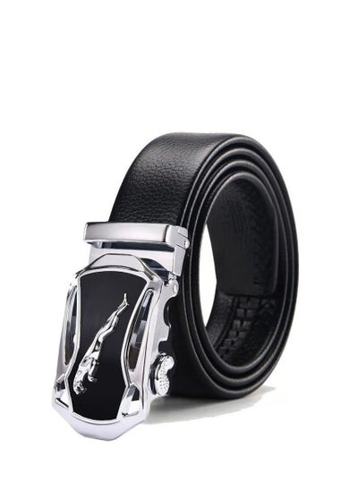 Buy Men's automatic buckle business belt Silver Coupe Leopard in Saudi Arabia