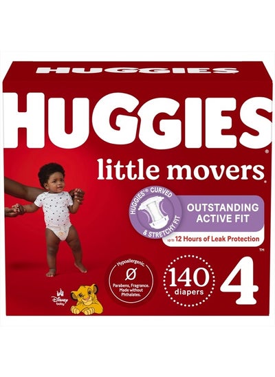 اشتري Huggies Size 4 Diapers, Little Movers Baby Diapers, Size 4 (22-37 lbs), 140 Ct (2 Packs of 70) Package May Vary في الامارات