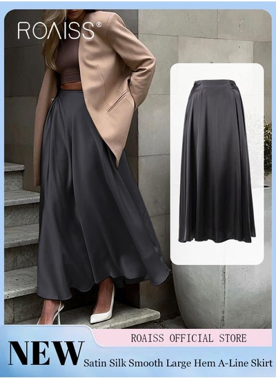 Buy Satin High Waist Skirt for Women Soft and Comfy Loose Draped Large Hem A-Line Skirt Ladies Elegant high-waisted long skirt in UAE