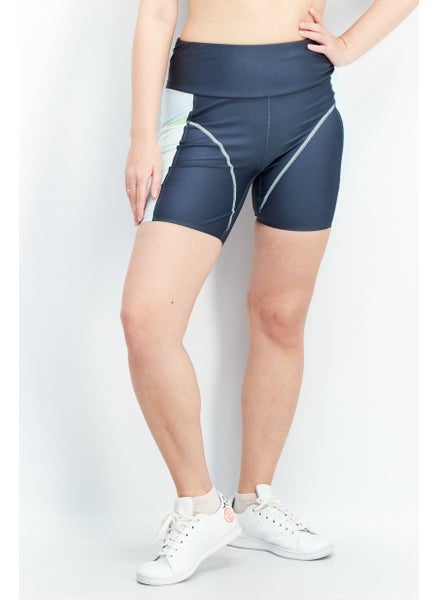 Buy Women Tight Fit Run Marathon Legging Short, Grey/Blue in UAE