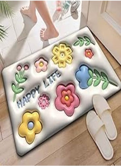 Buy Bathroom Mat 3D Visual Expansion Feel Leather Bath Mat Diatom Quick Dry Easy Clean Floor Oil Resistant Non-Slip Door Mat Super Absorbent Mat 60x40cm (Shape 7) in Egypt