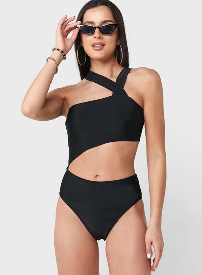 Buy Solid Swimsuit With Cutout Detail in Saudi Arabia