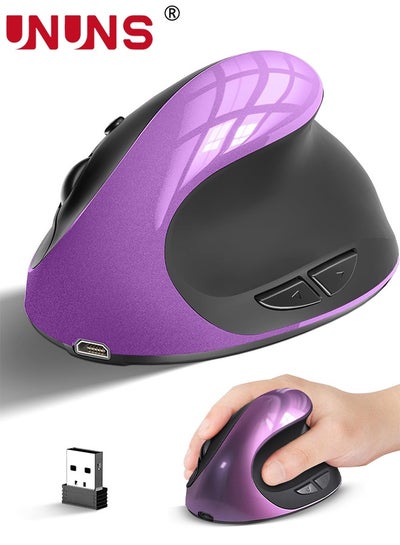 Buy Ergonomic Mouse,Rechargeable Vertical Wireless Mouse,2.4GHz Wireless Optical Mice With USB Receiver,6 Buttons,3 Adjustable 800-1200-1600 DPI For Laptop Desktop PC MacBook,Purple in Saudi Arabia