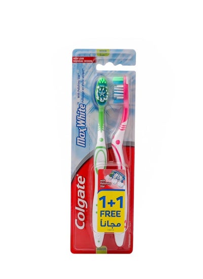 Buy Colgate Max White Tooth Brush Medium Multicolor pack of 2 in Saudi Arabia