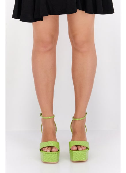 اشتري Women Adjustable Buckle Square Toe Wedges, Lime Green في الامارات