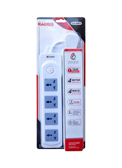 اشتري Power Strips CG-5001 Heavy Duty  Extension Cord with 4 way Outlets with switch, Charging Socket with 4 meter Heat resistant  Extension Cord (White) ESMA approved في الامارات