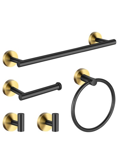 Buy Bathroom Hardware Set Black Golden 5 Pieces Including 304 Stainless Steel Towel Bar, Towel Ring, Toilet Paper Holder and 2 PCS Towel Hook in Saudi Arabia