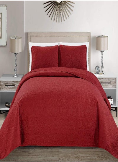 Buy Fancy Collection 3pc King/California King Embossed Oversized Coverlet Bedspread Set Solid Red New in UAE