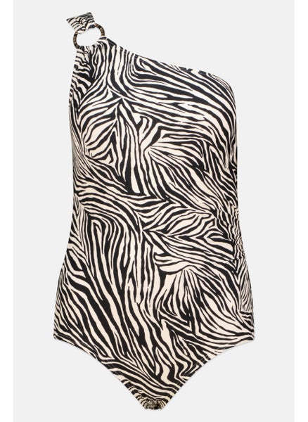 اشتري Women One Shoulder Animal Print Padded One Piece Swimwear, Black Combo في الامارات