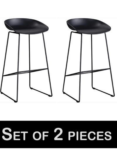 اشتري Stool-Design Durable & Comfy High Quality Commercial Plastic Bar Stool Chair With Metal Legs (Black) Black 44*46*83cm 2-Pieces. في السعودية