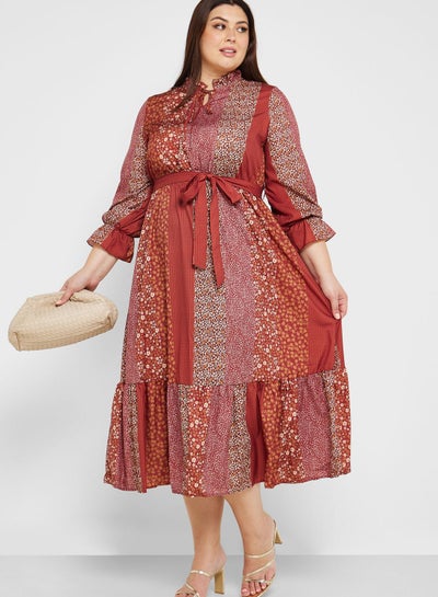 Buy Printed Frill Detail Belted Dress in UAE