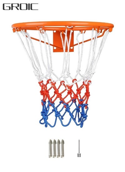 اشتري Basketball Ring with Net Outdoor, 2023 Upgrade Thick Professional Basketball Net Replacement Heavy Duty, All Weather Anti Whip Color Never Fade Standard Nets -12 Loops في السعودية