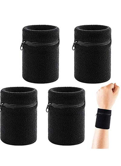 اشتري Zipper Sports Wristband,  Exercise Gym Zipper Sweatband Wristband Wrist Wallet Pouch Sports Wristband with Pocket for Outdoor Walking HikingSports Running Travel 4Pcs Black في الامارات