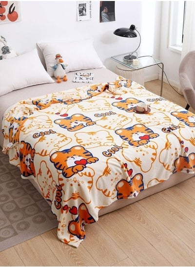 Buy Fleece Blanket 200*230cm Super Soft Throw Yellow color with Tiger Design in UAE