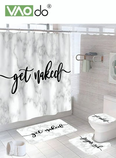 اشتري 4PCS Printed Shower Curtain Set Polyester Material Marble Pattern Thickened Shower Curtain Set Includes Floor Mat Toilet Seat Cover Anti-skid Pad and Shower Curtain at The Bottom of Toilet RingHigh-de في السعودية