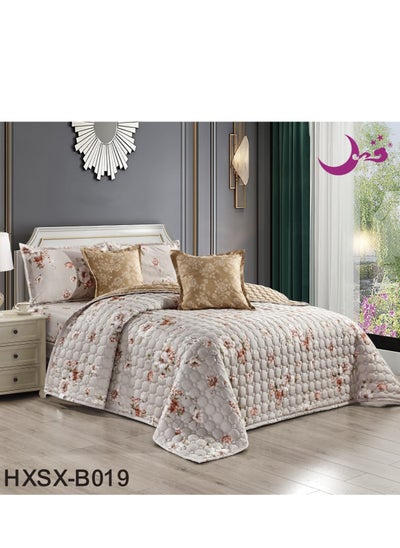 Buy Floral compressed double quilt set, 6 pieces, size 240 * 220 cm in Saudi Arabia