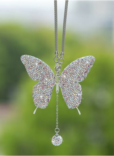 Buy Crystal Butterfly Rearview Mirror Pendant – Automotive Diamond Interior Ornament in UAE