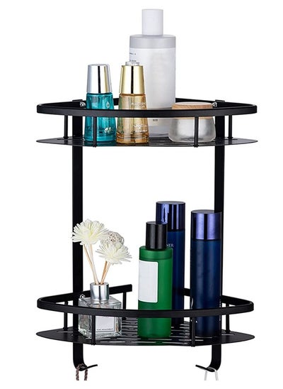 Buy 2-Tier Corner Shower Caddy Adhesive Bathroom Aluminum Ally Shelves Black in UAE