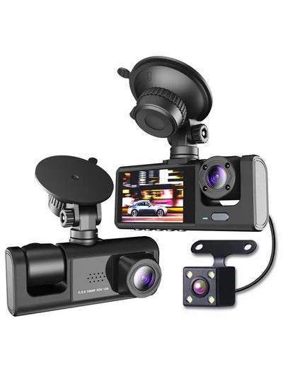 Buy YOMYM Dash Cam, Front and Rear Triple Lens Dash Cam 1080P Full HD Car Dash Cam with Iris G Sensor, Night Vision Loop Recording 170° Wide Angle in UAE