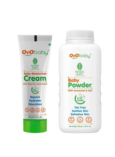 اشتري Talc Free Baby Powder For New Born Babies Kids 100Gm & Baby Daily Moisturising Cream For Delicate Skin 50Ml في الامارات