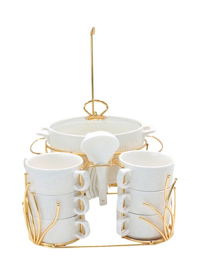 Buy Shallow Bone China Porcelain 16-Piece Soup Set - White and Gold Elegance - Model CX1828-N-G in UAE