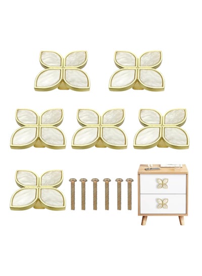 Buy Knobs Four-Leaf Clover Brass Pulls Handles, Gold Knobs Dresser Knobs Clover Cabinet Handles with Screws for Dresser Drawers Kitchen Cabinet White, 6 pcs in Saudi Arabia