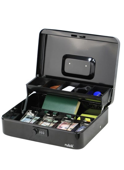 اشتري X-Large Cash Box with Combination Lock Money Tray Coin Slot Tray Steel Register For Business, Durable Portable Security Lockable Money Box Safe for Cash Storage (Black) في الامارات