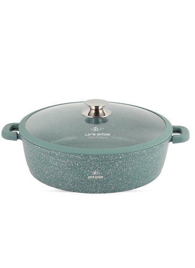 اشتري 36cm (7.8 Liter) LIFE SMILE Shallow Pot - Multi Layer Non Stick Granite Coating 100% PFOA Free - Glass Lid With Silicone Rim - Detachable Silicone Handles - Oven Safe Frying Pan في الامارات